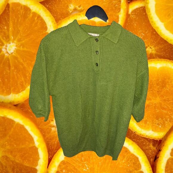 Norm Thompson Linen Blend Green Short Sleeve‎ Polo Knit Sweater Size Medium - Picture 1 of 5